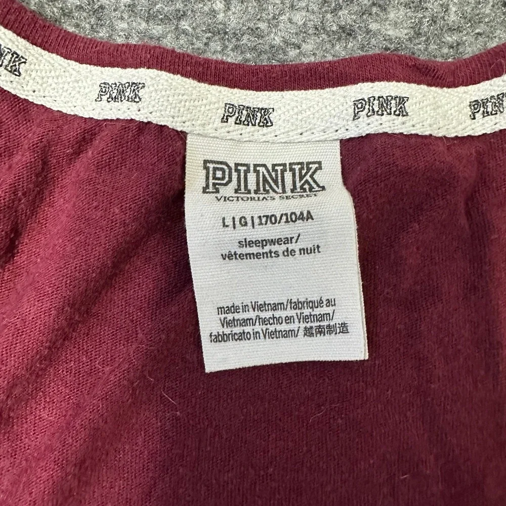 Pink Tank Top Womens Size L Burgundy Racerback Sleepwear Lounge Logo Essential